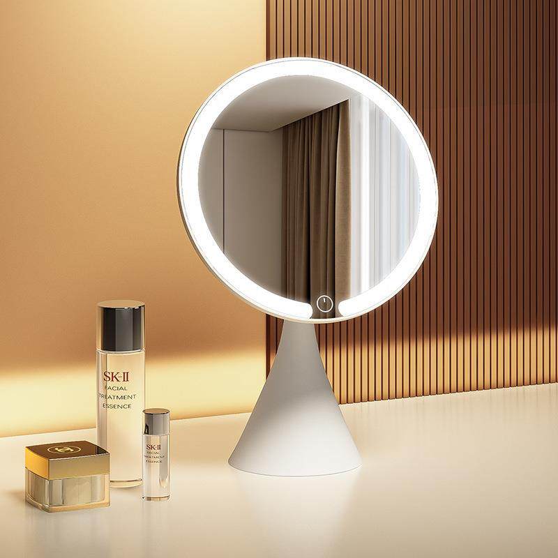 智能高清梳妆镜大圆镜台式带灯桌面补光led美妆化妆镜子网红