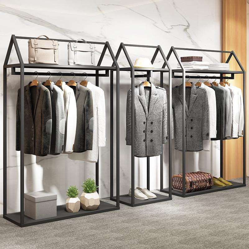 服装店展示架落地式组合男装店挂衣架衣帽架简约铁艺双层陈列货架