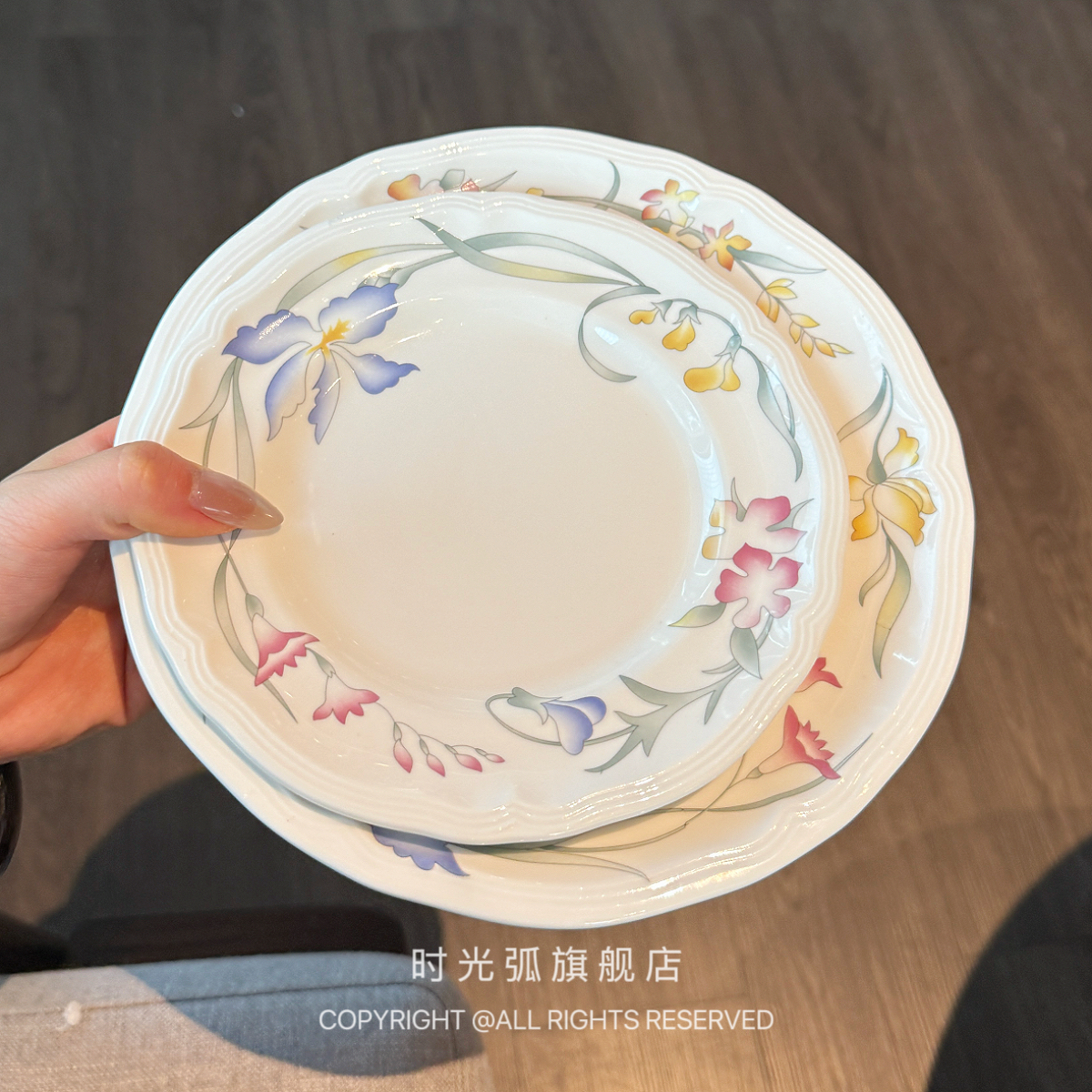 中古Riviera利维拉系列繁花圆形平盘子西餐盘牛排意面沙拉水果盘