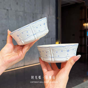 优雅圆碗【极简蓝】法式中古小蓝花陶瓷米饭碗早餐沙拉碗吃饭碗