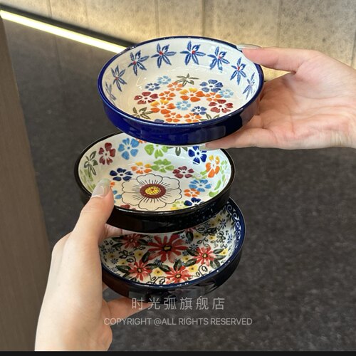 手绘波兰彩陶瓷家用复古小碟子