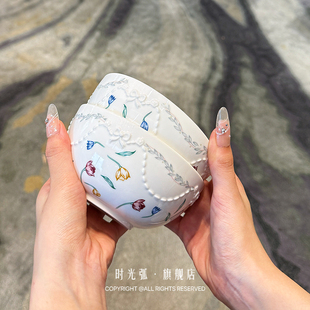 甜到心间的小碗！法式复古浮雕碎花小碗陶瓷米饭碗早餐酸奶碗汤碗