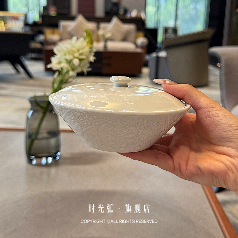 法式高级带盖小碗浮雕陶瓷碗