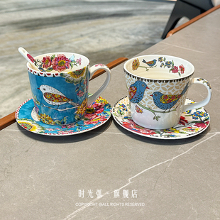 北欧乡村风｜花鸟系列陶瓷咖啡杯碟家用下午茶杯碟套装家用马克杯