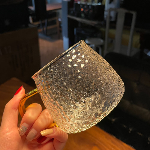 高级感锤纹手柄可微波炉玻璃水杯