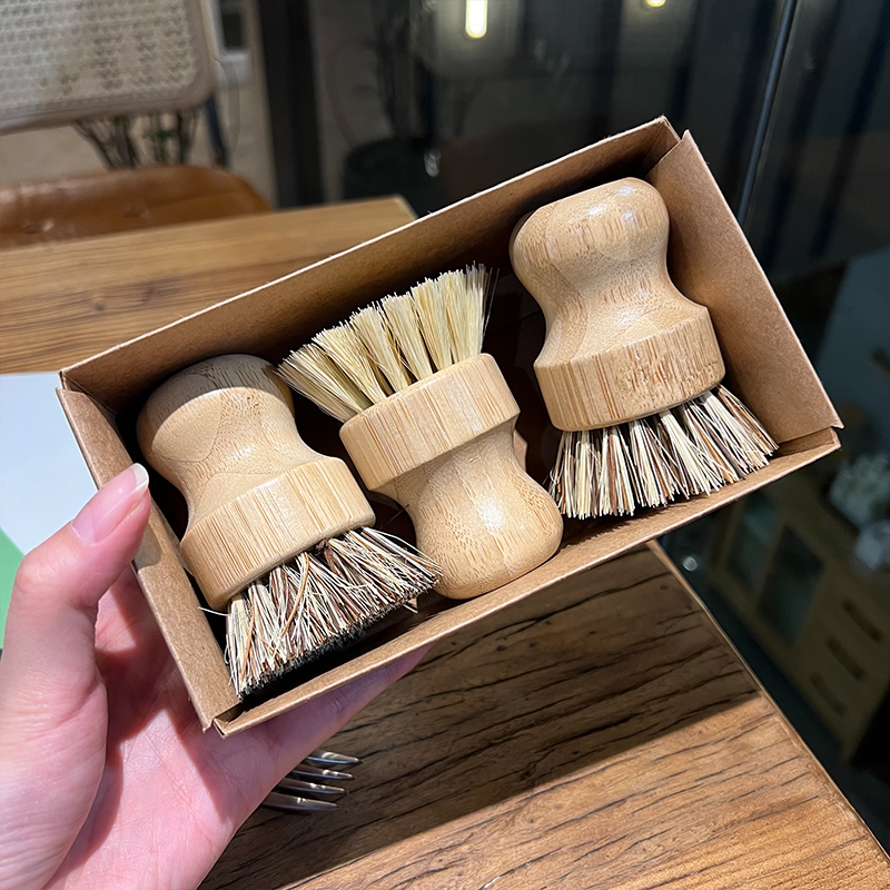 小玩意，大用处！ 厨房清洁刷剑麻棕榈楠竹子短柄圆碟刷洗碗刷锅