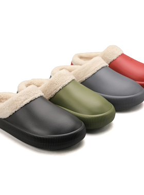 棉拖鞋男女冬季包头防水厚底家居家用情侣室内可外穿一脚蹬保暖鞋
