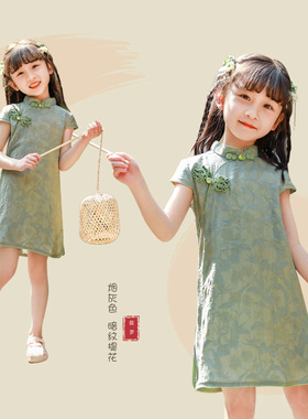 中国风女童连衣裙宝宝纯色薄款旗袍洋气唐装民国夏款童装