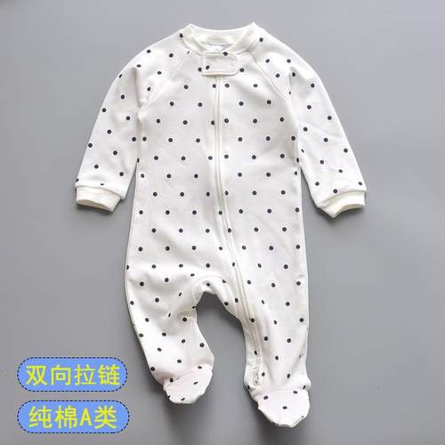 外贸ins婴儿双向拉链连体衣连袜子纯棉A类新生儿宝宝包脚睡觉衣服