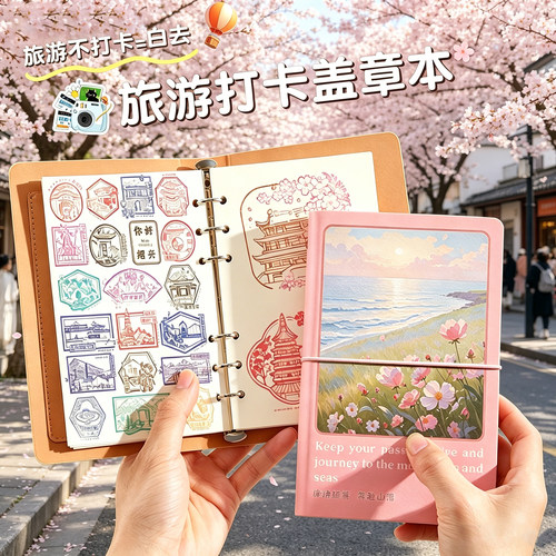 旅行盖章本活页绑带打开记录本
