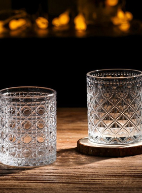 玻璃杯钻石浮雕玻璃杯家用复古高颜值大容量洋酒杯果汁杯水杯