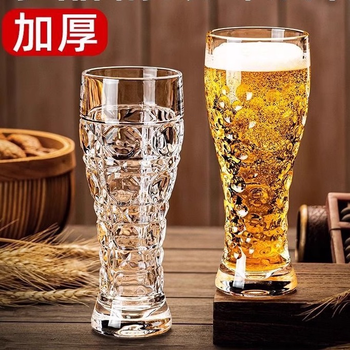 创意刻花玻璃啤酒杯果汁杯高颜值雕花精酿杯扎啤杯家用高档喝水杯
