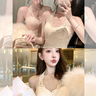 内搭 冬日薄绒蕾丝挂脖美背修身 COOLLINE林子熙 kisskiss缪斯小姐