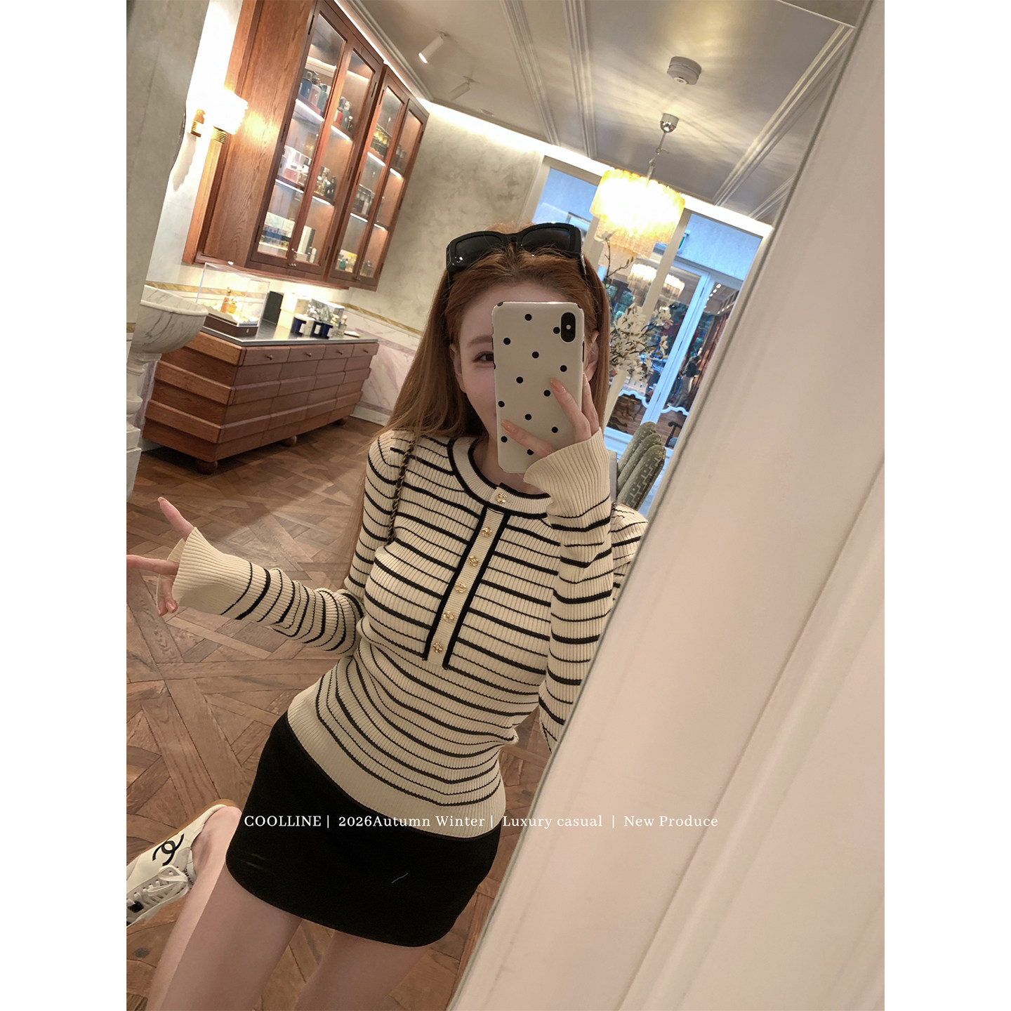 COOLLINE林子熙条纹显瘦针织