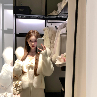 COOLLINE林子熙大毛领针织外套