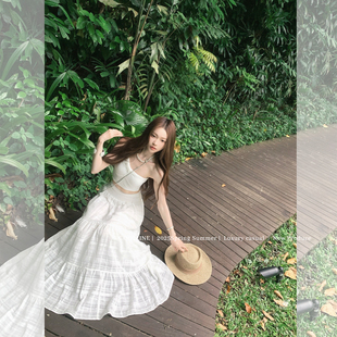 白色度假风长裙套装 Tuscany 露肩纯欲长裙 Ciao COOLLINE林子熙