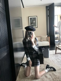 裙女贵气时髦复古连衣裙新款 COOLLINE林子熙 英伦tb风重工西装