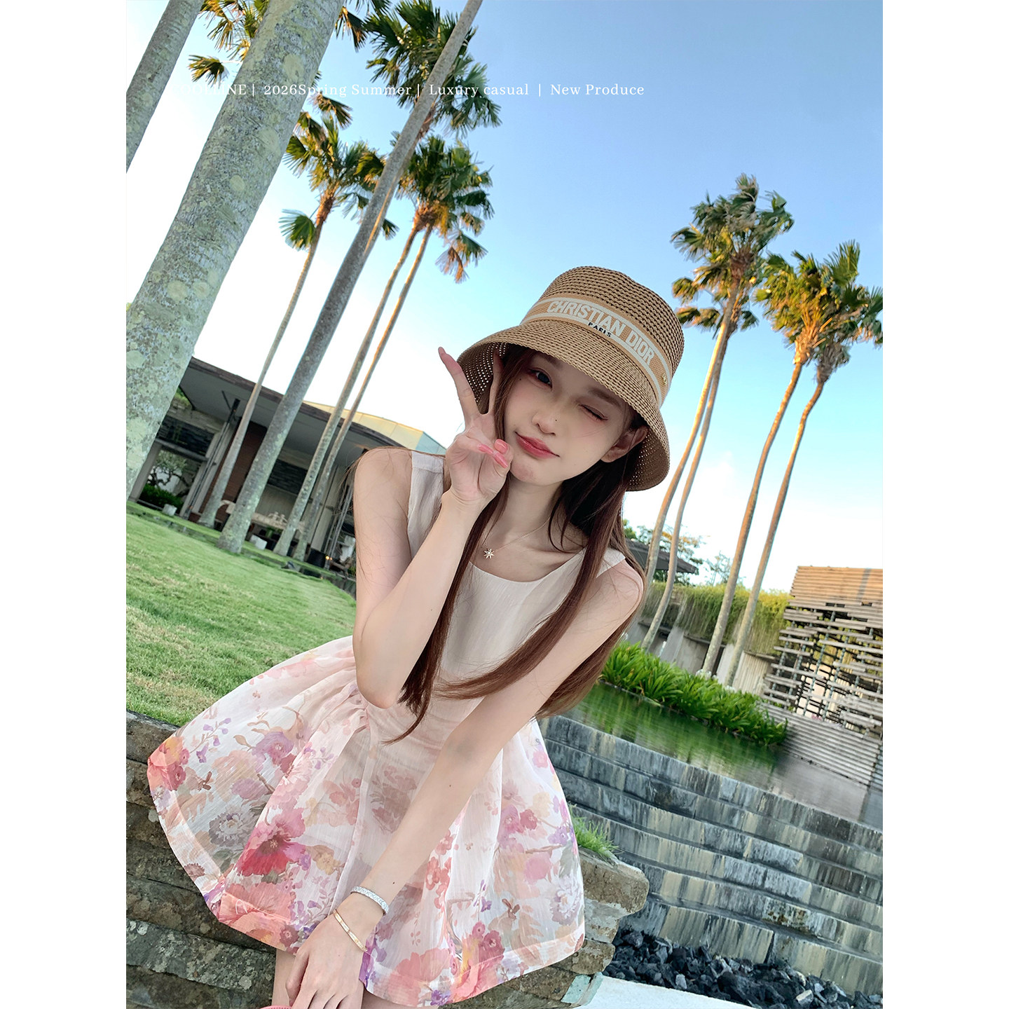 COOLLINE林子熙 花期如梦 韩系日常收腰连衣裙微蓬显瘦印花短裙