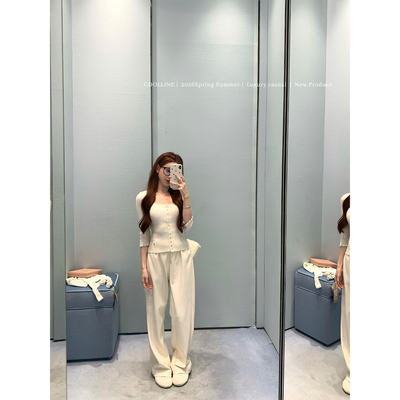 COOLLINE林子熙白色直筒裤