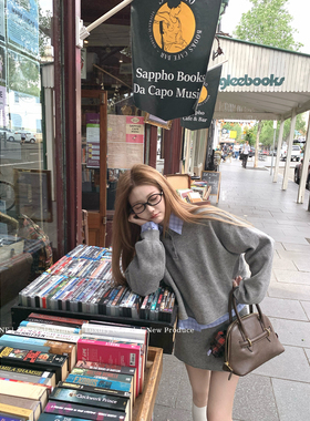 COOLLINE林子熙 里斯本手记 miu系灰色假两件针织套装高腰a字半裙