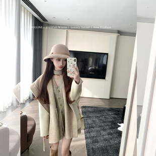 COOLLINE林子熙 两面穿大翻领羊毛大衣宽松系带外套上衣 柔光回忆