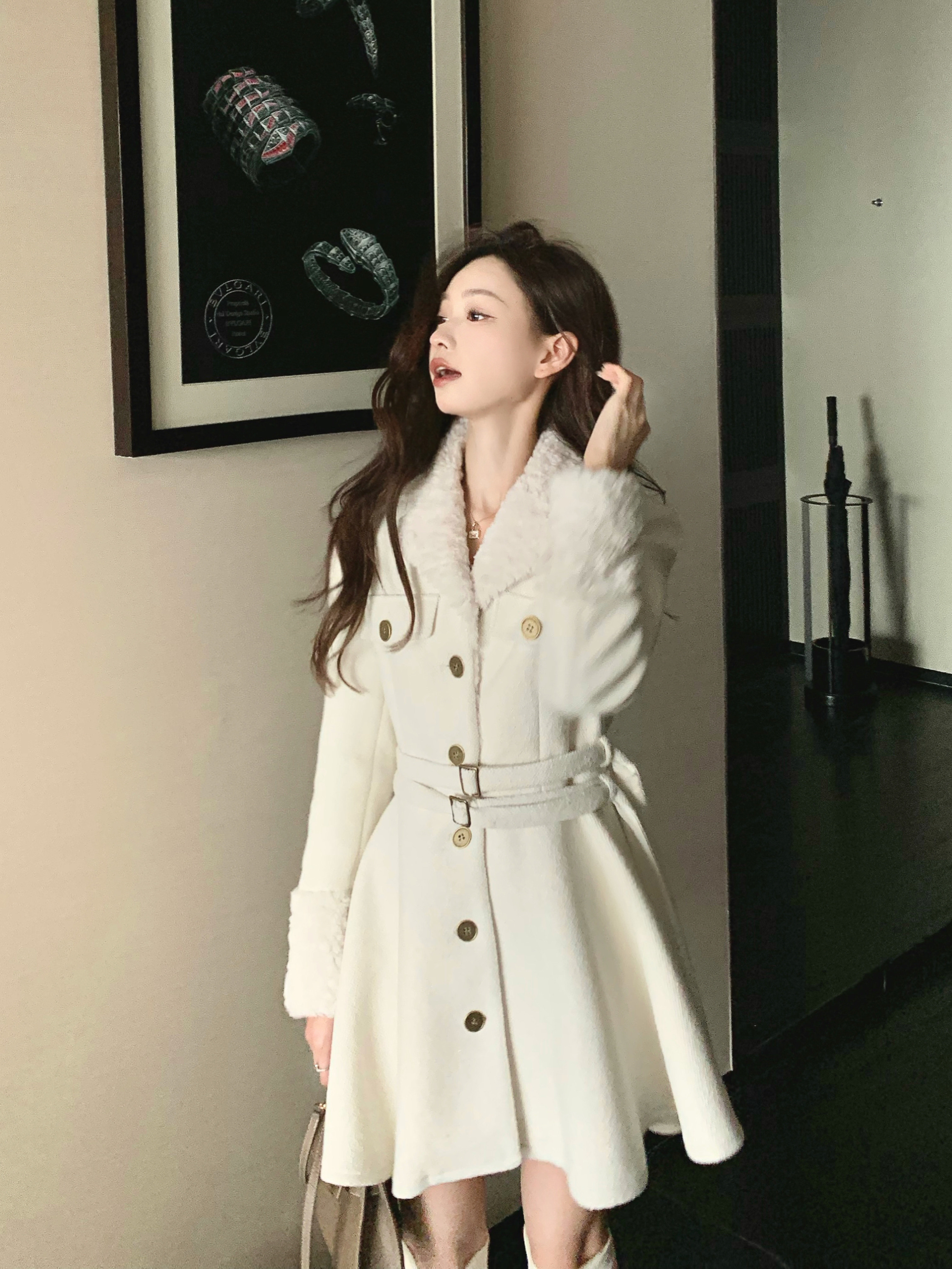 气质收腰小羊羔连衣裙