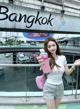 COOLLINE林子熙 甜度多巴胺 3d显身材0束缚字母印花纯欲面膜t恤女