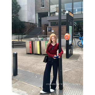 rine浓郁酒红v领百搭针织毛衣秋 blum COOLLINE林子熙 橡木苔oak