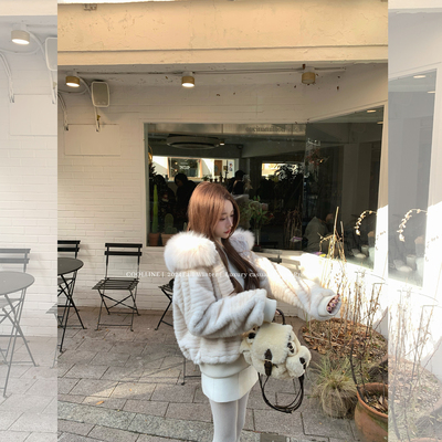 林子熙仿水貂毛大狐狸毛领外套