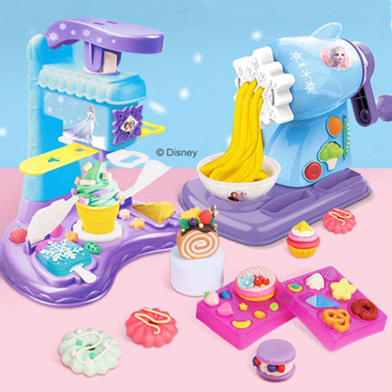 迪士尼冰雪奇缘儿童彩泥面条机益智玩具套装公主粘土冰淇淋模具