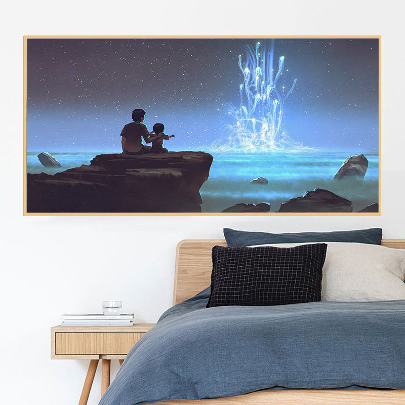 梦幻科技卡通墙贴画横款客厅沙发背景墙贴画自粘卧室床头自粘贴纸