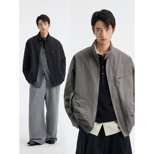 BUTTBILL 26SS水洗立领复古通勤棉锦混纺短廓机车夹克休闲外套男