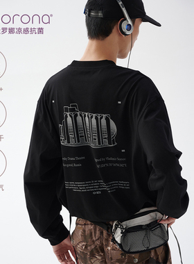 BUTTBILL BETA 24FW 索罗娜面料前苏联古建筑印花长袖T恤宽松