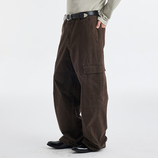 BUTTBILL 26SS酵洗竹节棉口袋工装复古通勤直筒休闲长裤子男情侣