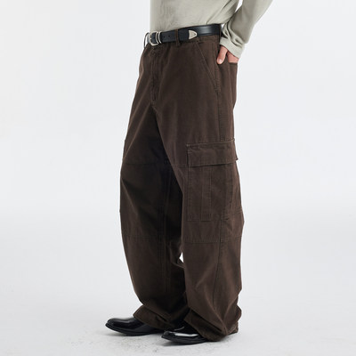 BUTTBILL 26SS酵洗竹节棉口袋工装复古通勤直筒休闲长裤子男情侣