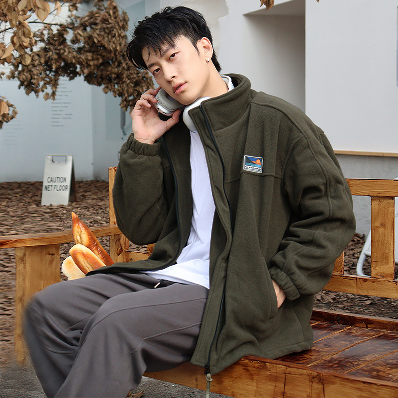 摇粒绒外套男羊羔绒休闲夹克上衣
