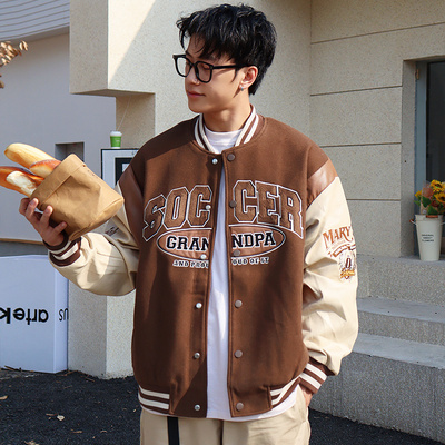 美式棒球服宽松毛呢夹克潮外套