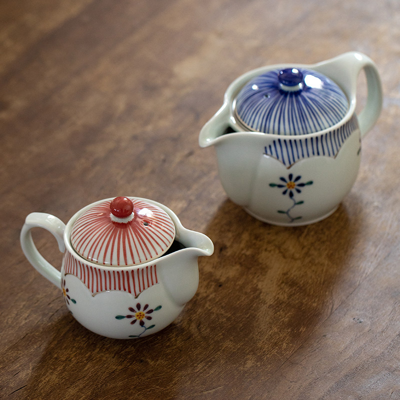 日本进口手绘陶瓷茶壶家用茶具小清新花朵图案带过滤冲茶器泡茶壶