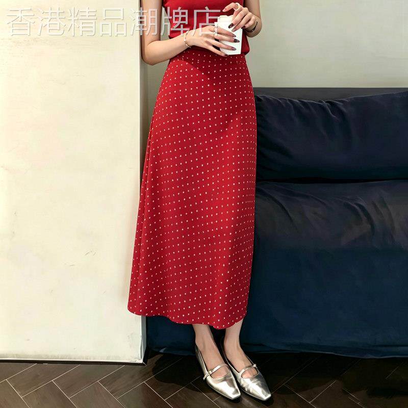 红色波点半身裙女2026夏季新款复古风时尚优雅气质百搭成熟直筒裙