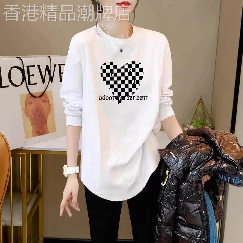 欧货白色t恤女长袖2025春秋新款叠穿纯棉内搭遮屁股中长款打底衫