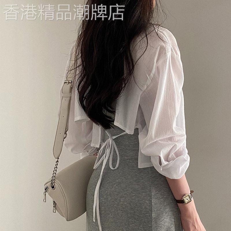 防晒衣雪纺衬衫外套女夏季2025新款轻薄款罩衫不规则短款外搭开衫
