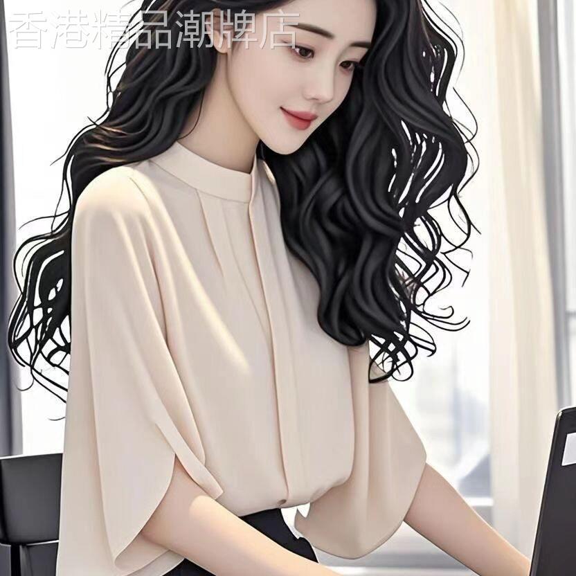 杏色雪纺衬衫中袖女2026夏季新款修身显瘦设计感小众优雅衬衣