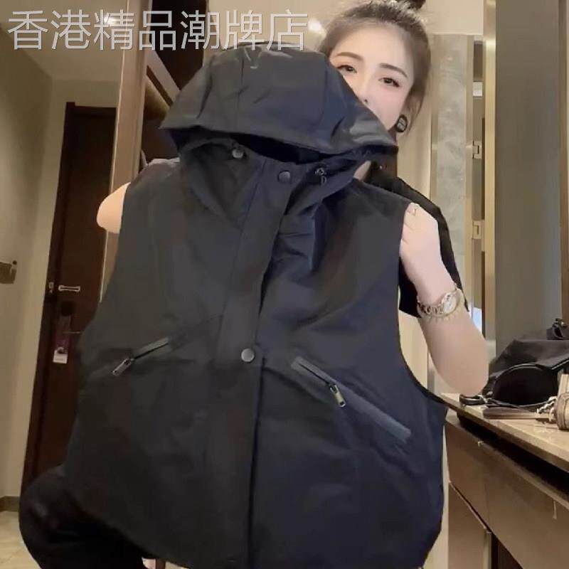 连帽休闲工作服卫衣马夹女士春秋新款欧货宽松短款连帽马甲背心坎