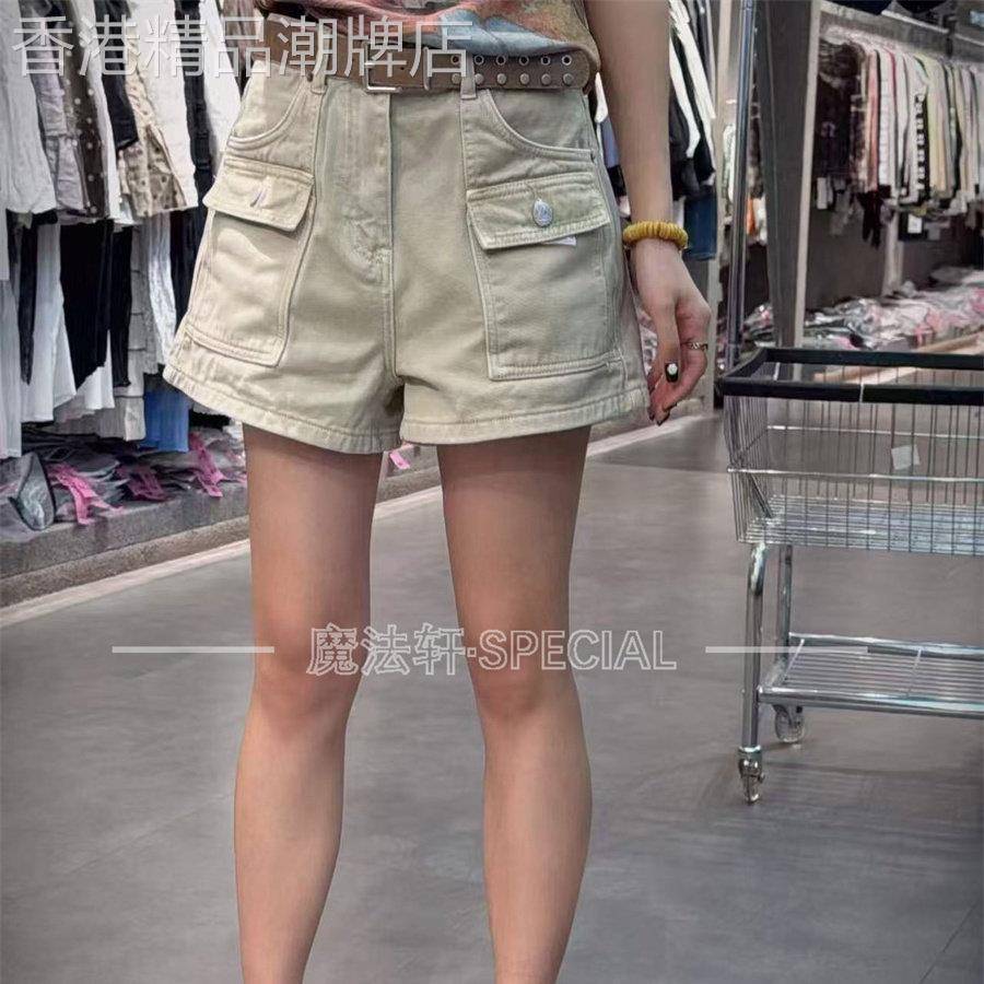 多口袋工装牛仔裤短裤女2026夏新款纯色高腰显瘦阔腿裤欧货裤子Q