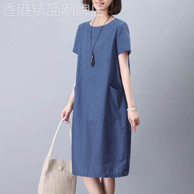 波点洋装女2025夏季新款大尺码宽松直筒裙中长版气质显瘦休闲裙子