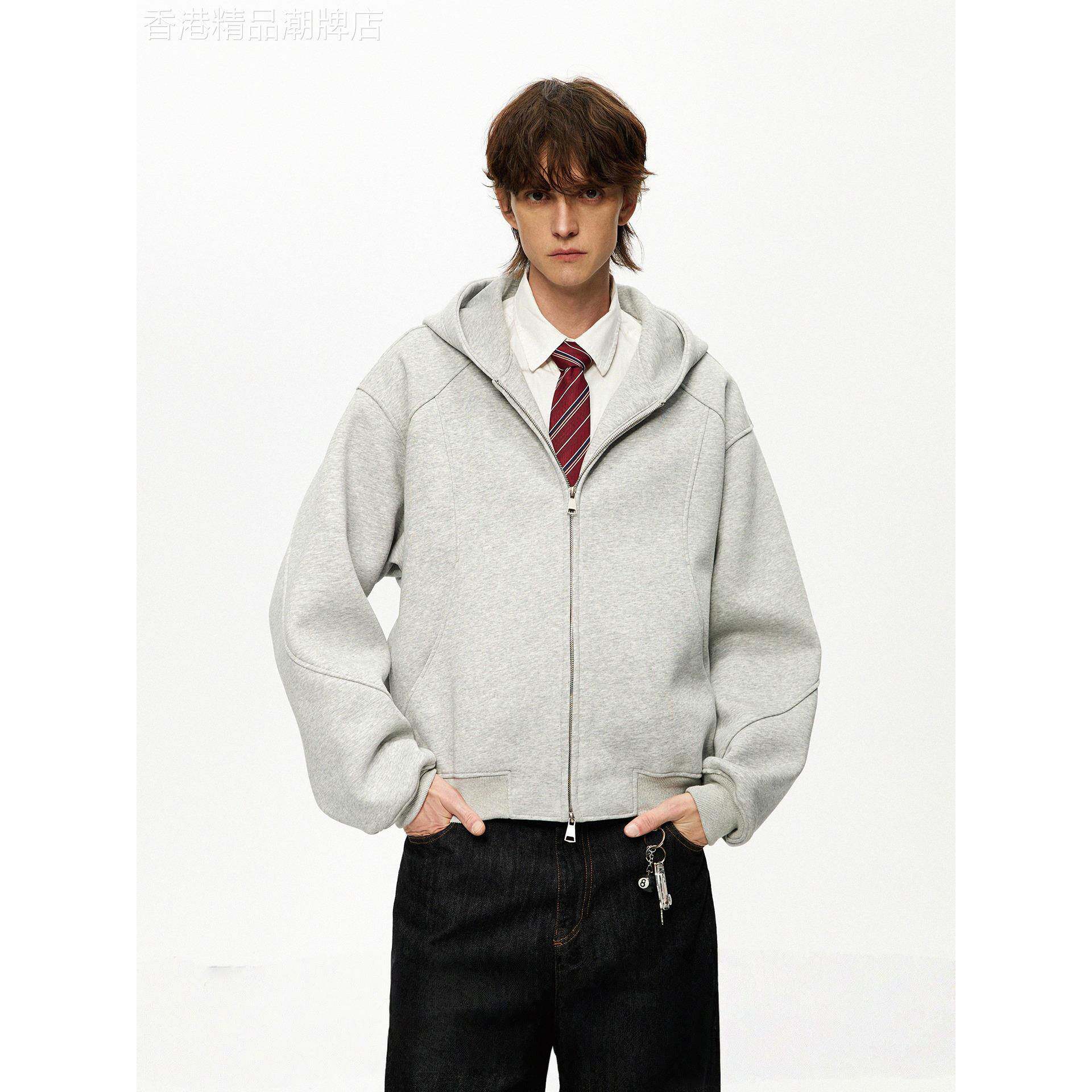 潮牌美式短款500G重磅连帽卫衣拉炼开衫外套男女加绒加厚休闲运动