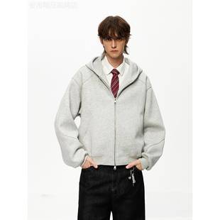 潮牌美式短款500G重磅连帽卫衣拉炼开衫外套男女加绒加厚休闲运动