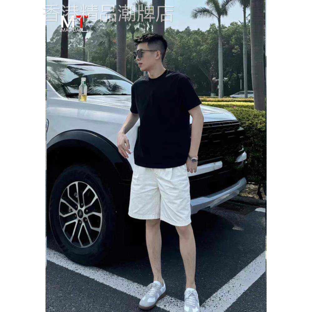 高端白色牛仔短裤为男子夏季2025新外穿男裤直休闲五分裤的男子