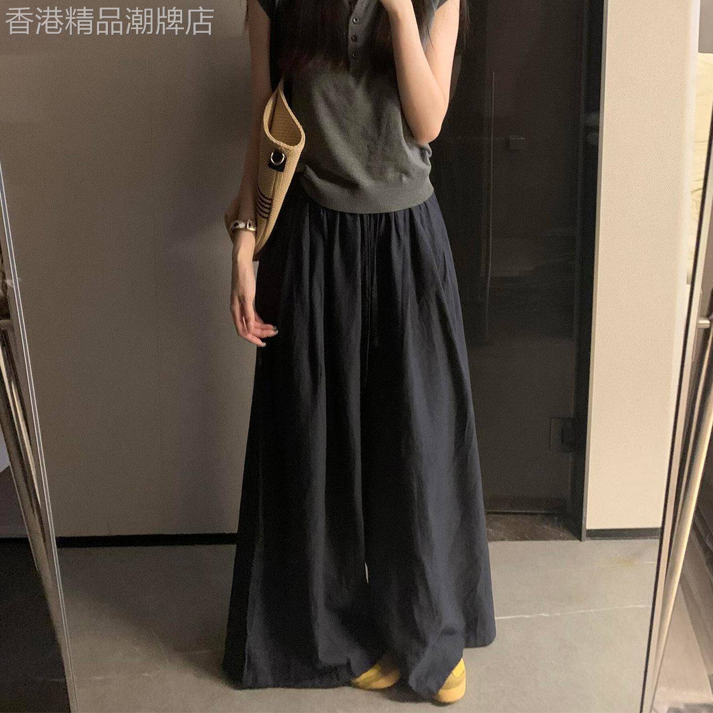 黑色棉麻宽裤女2026新款夏薄款小个子大尺码胖mm高腰宽松休闲裙裤