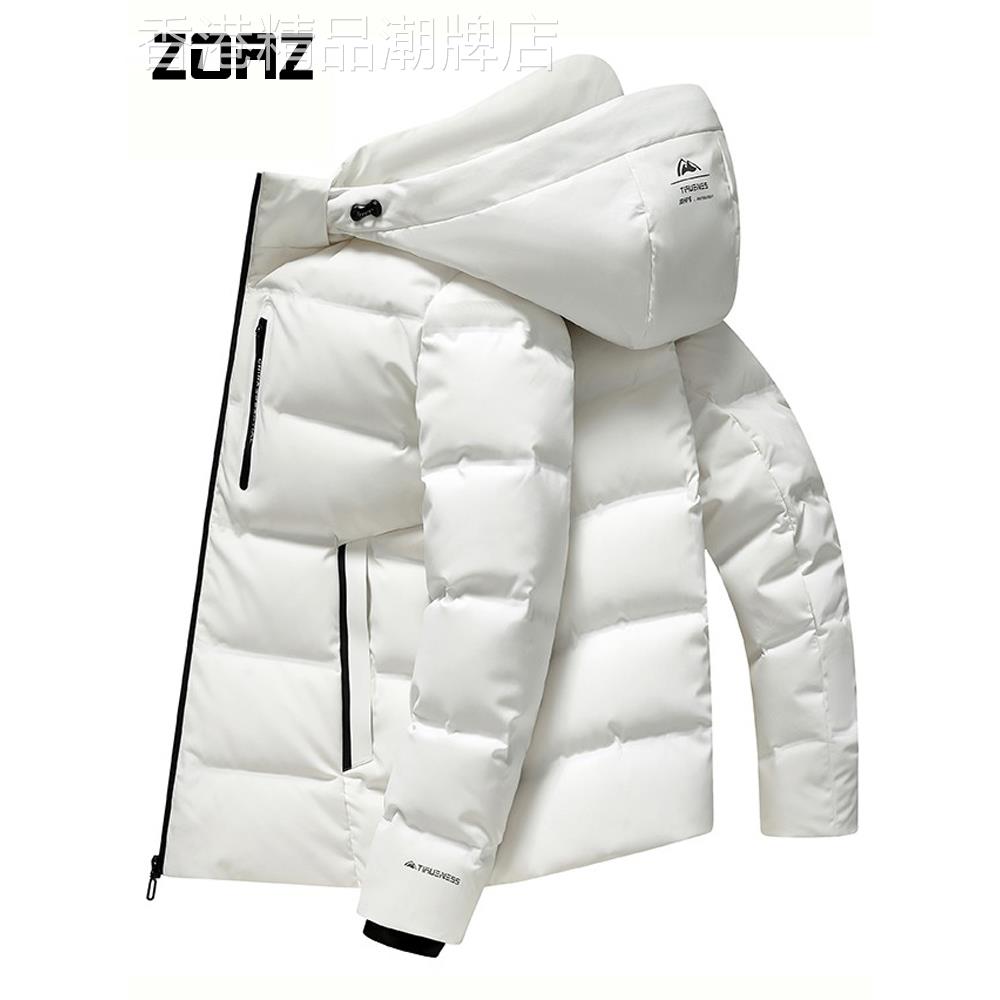 ZOAZ加厚白色羽绒服男短款2025冬季新款连帽白鸭绒保暖男装外套潮